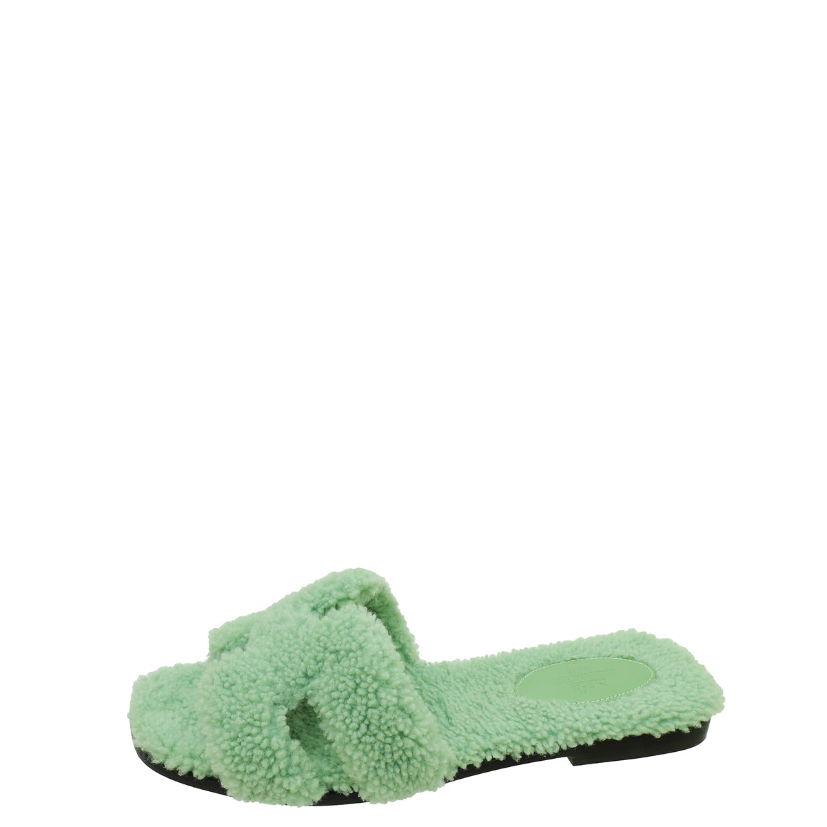 Hermes Vert D'eau Oran Shearling Wool Sandal 39.5