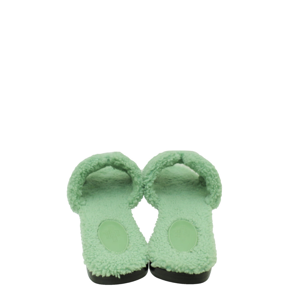 Hermes Vert D'eau Oran Shearling Wool Sandal 39.5