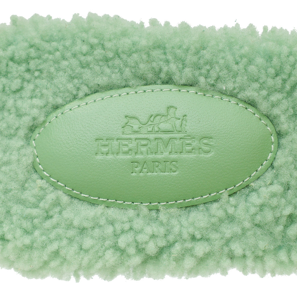 Hermes Vert D'eau Oran Shearling Wool Sandal 39.5
