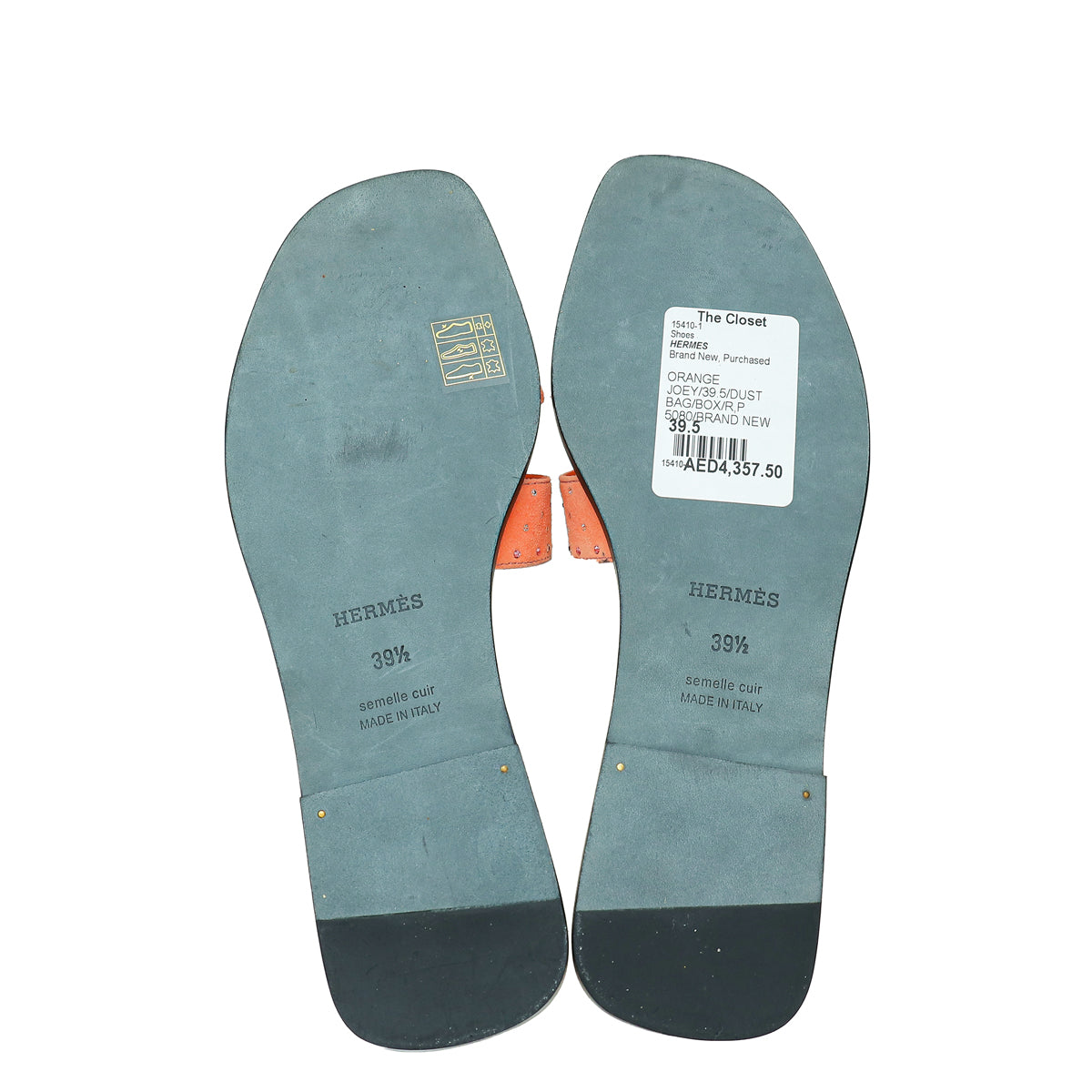 Hermes Orange Joey Goatskin Crystal Oran Sandal 39.5