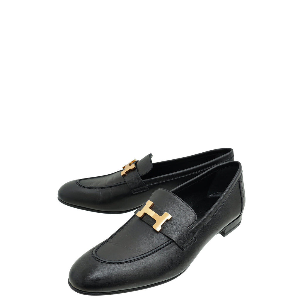 Hermes Noir Paris Goatskin Loafer 39.5