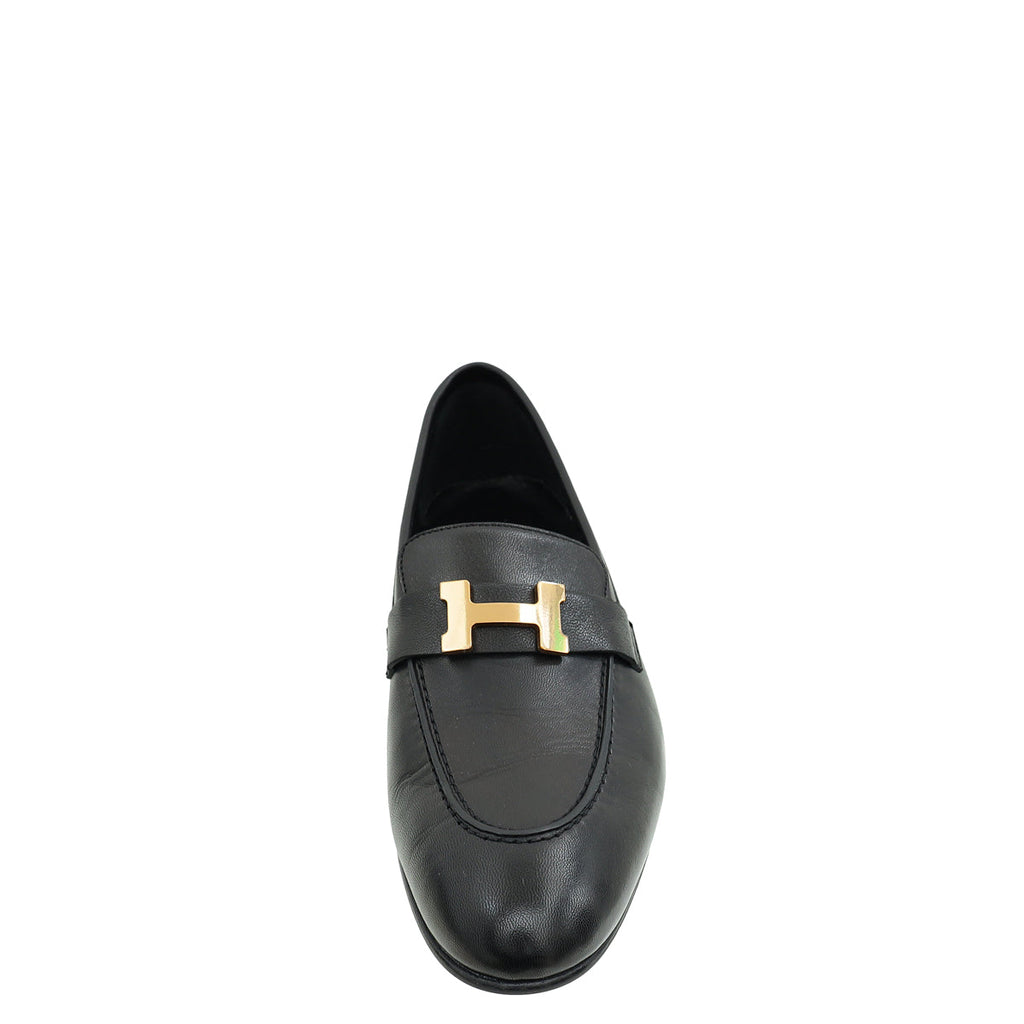 Hermes Noir Paris Goatskin Loafer 39.5