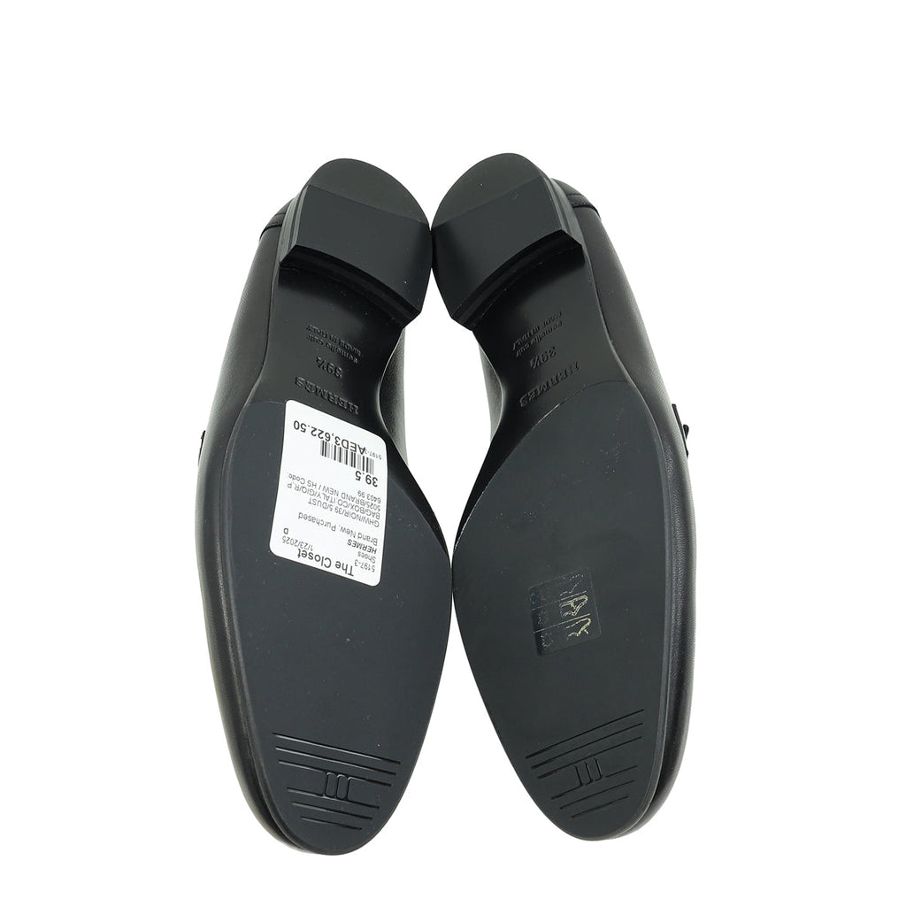Hermes Noir Paris Goatskin Loafer 39.5