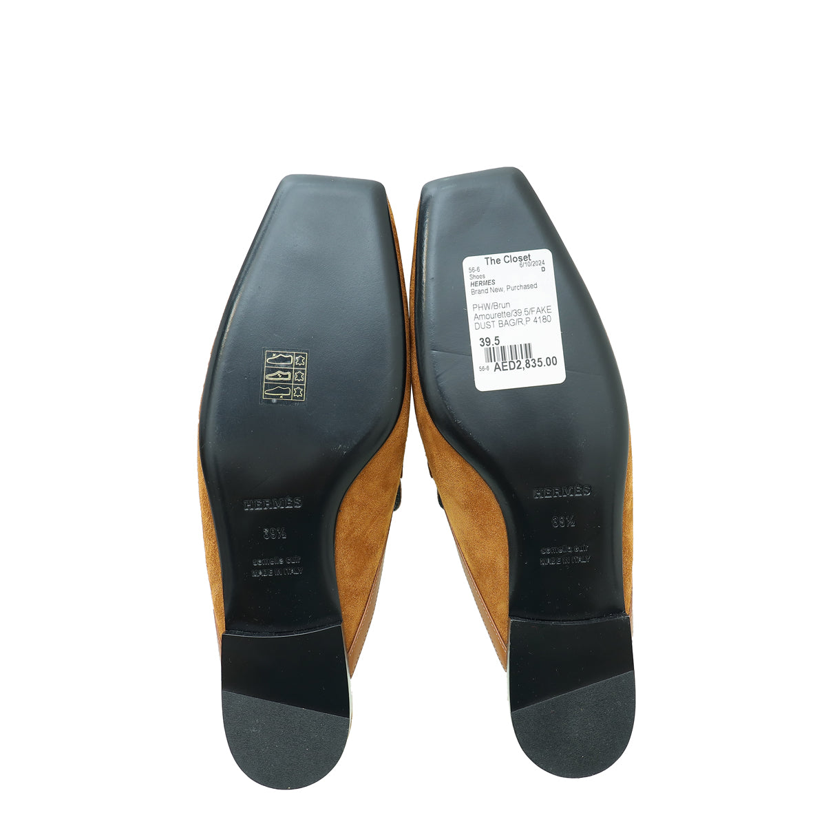 Hermes Brun Amourette Goatskin Suede Groupie Mules 39.5