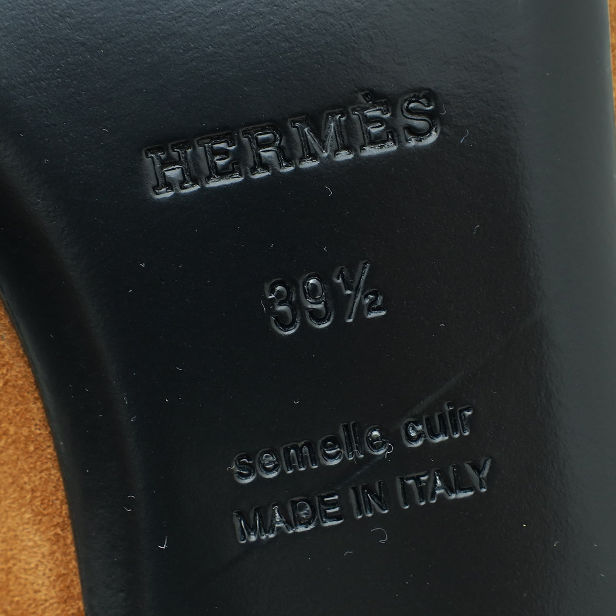 Hermes Brun Amourette Goatskin Suede Groupie Mules 39.5