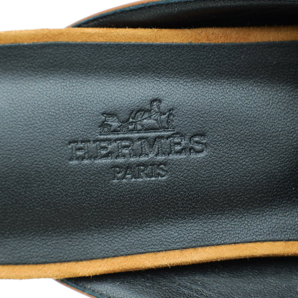 Hermes Brun Amourette Goatskin Suede Groupie Mules 39.5