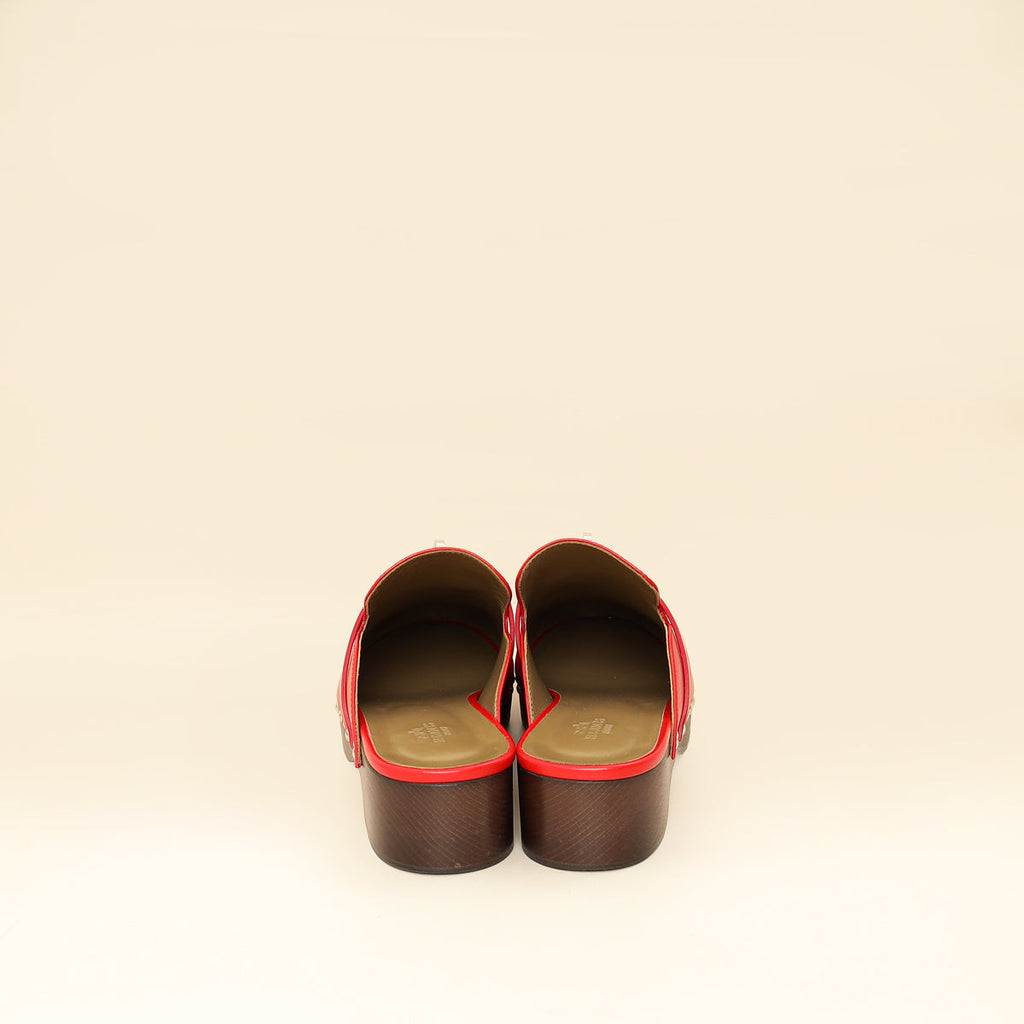 Hermes Red Carlotta Mule 39