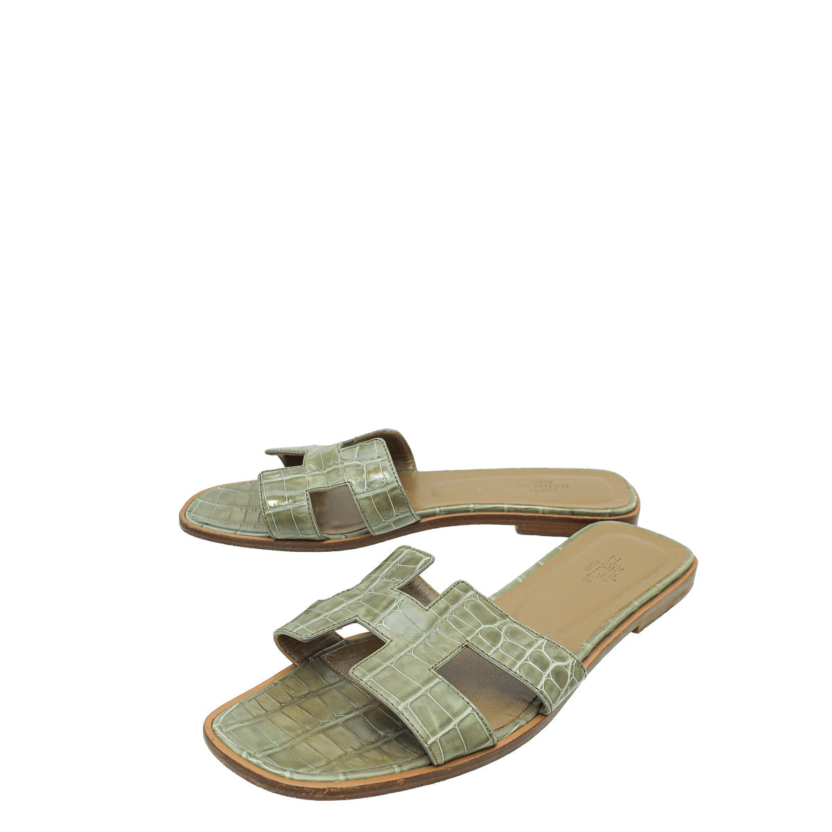 Hermes Vert Verone Shiny Alligator Oran Mississippiensis Sandal 39