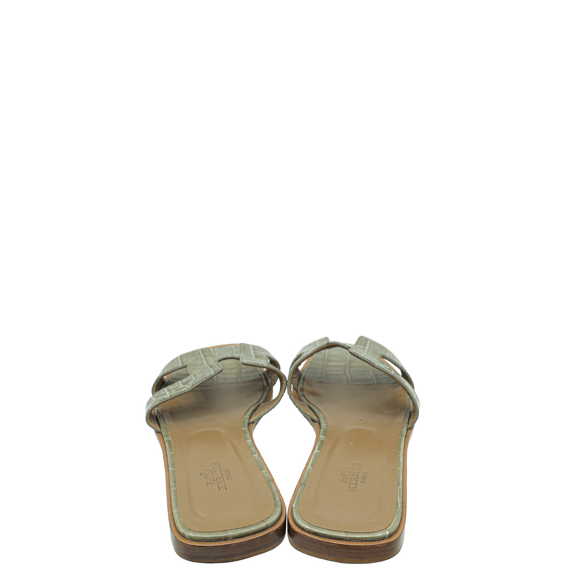 Hermes Vert Verone Shiny Alligator Oran Mississippiensis Sandal 39