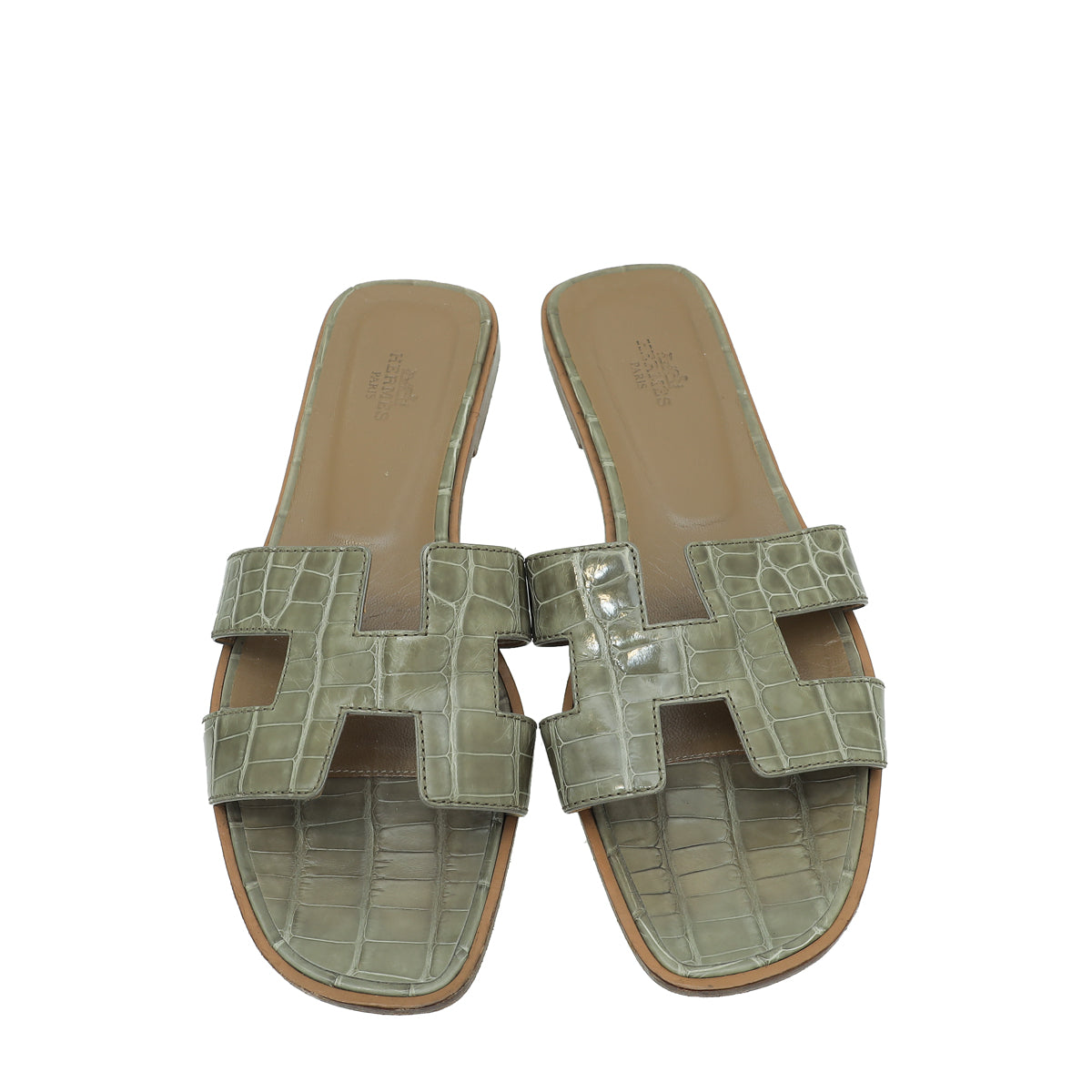 Hermes Vert Verone Shiny Alligator Oran Mississippiensis Sandal 39