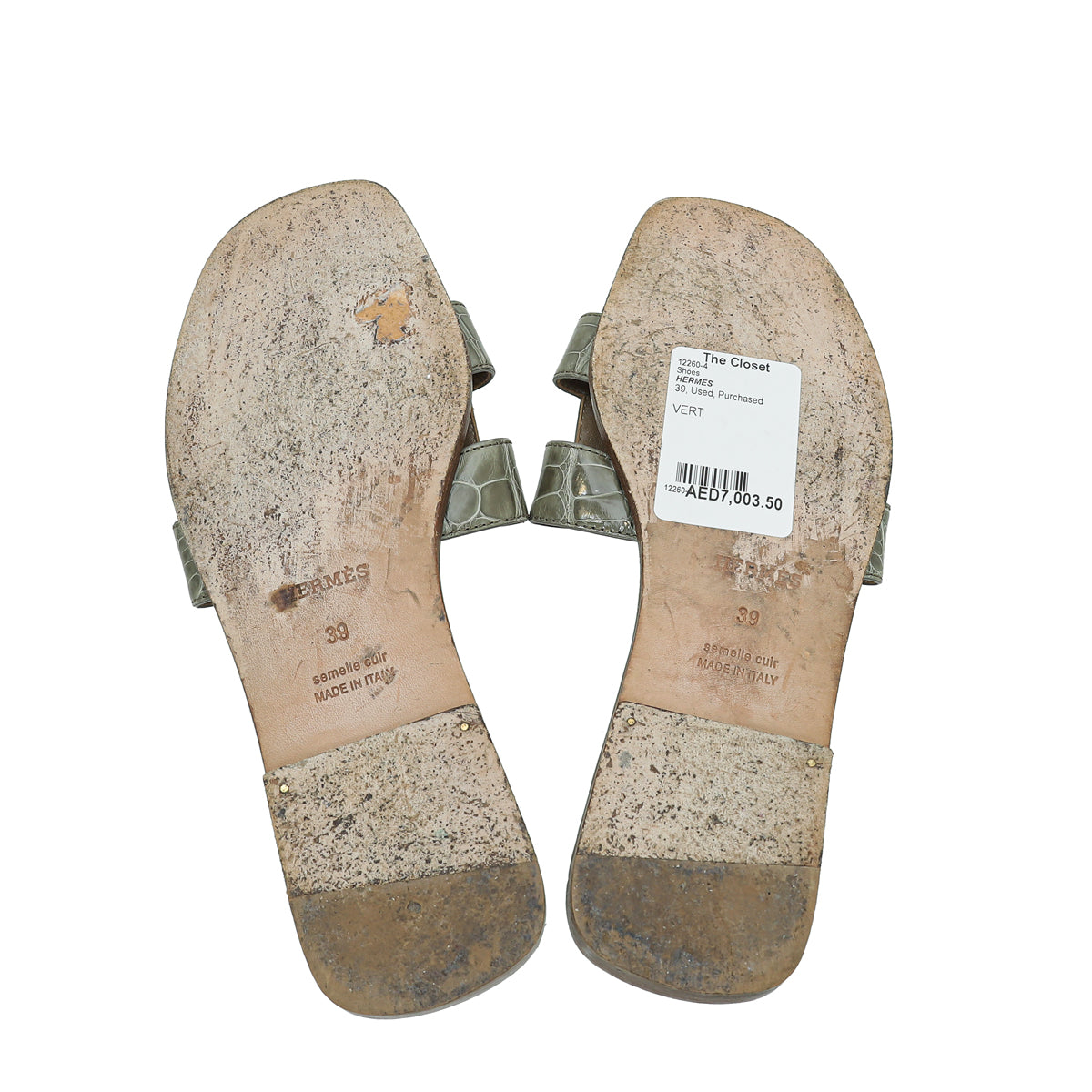 Hermes Vert Verone Shiny Alligator Oran Mississippiensis Sandal 39