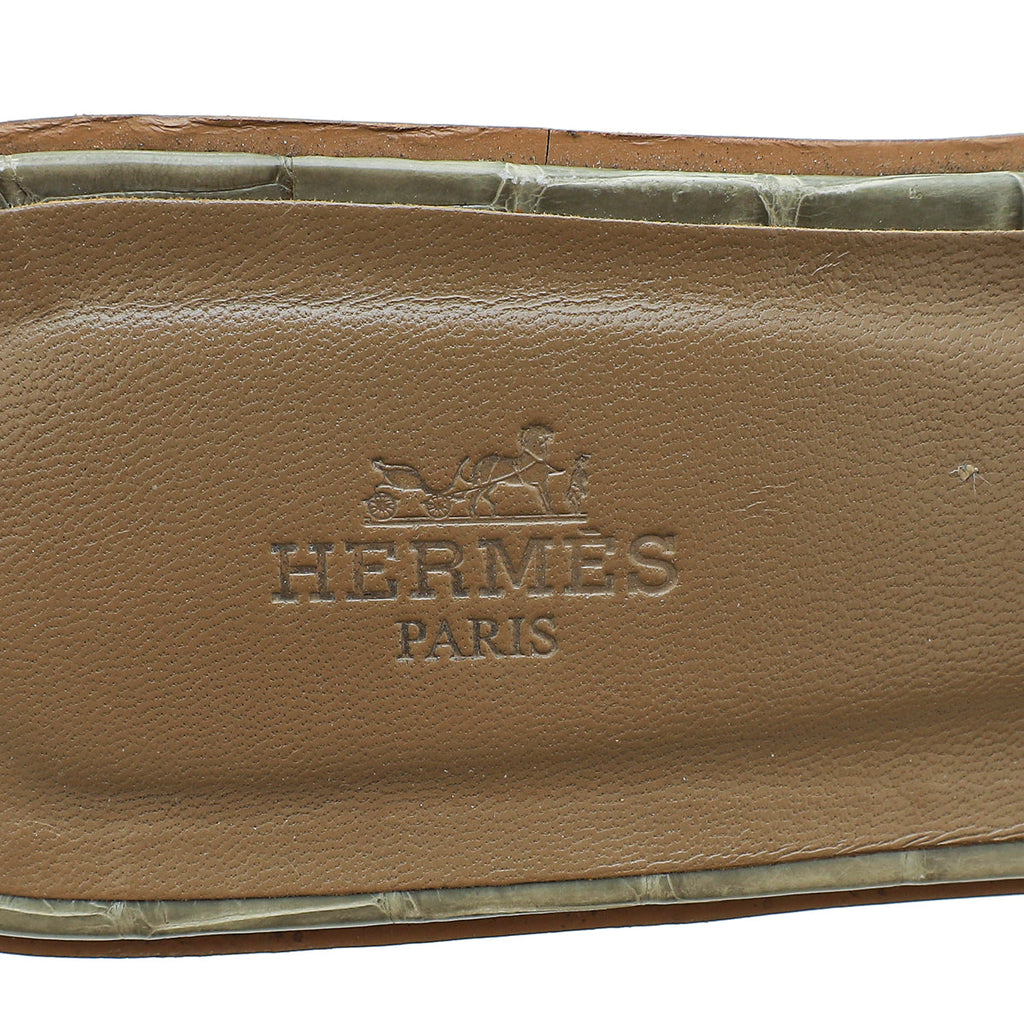 Hermes Vert Verone Shiny Alligator Oran Mississippiensis Sandal 39