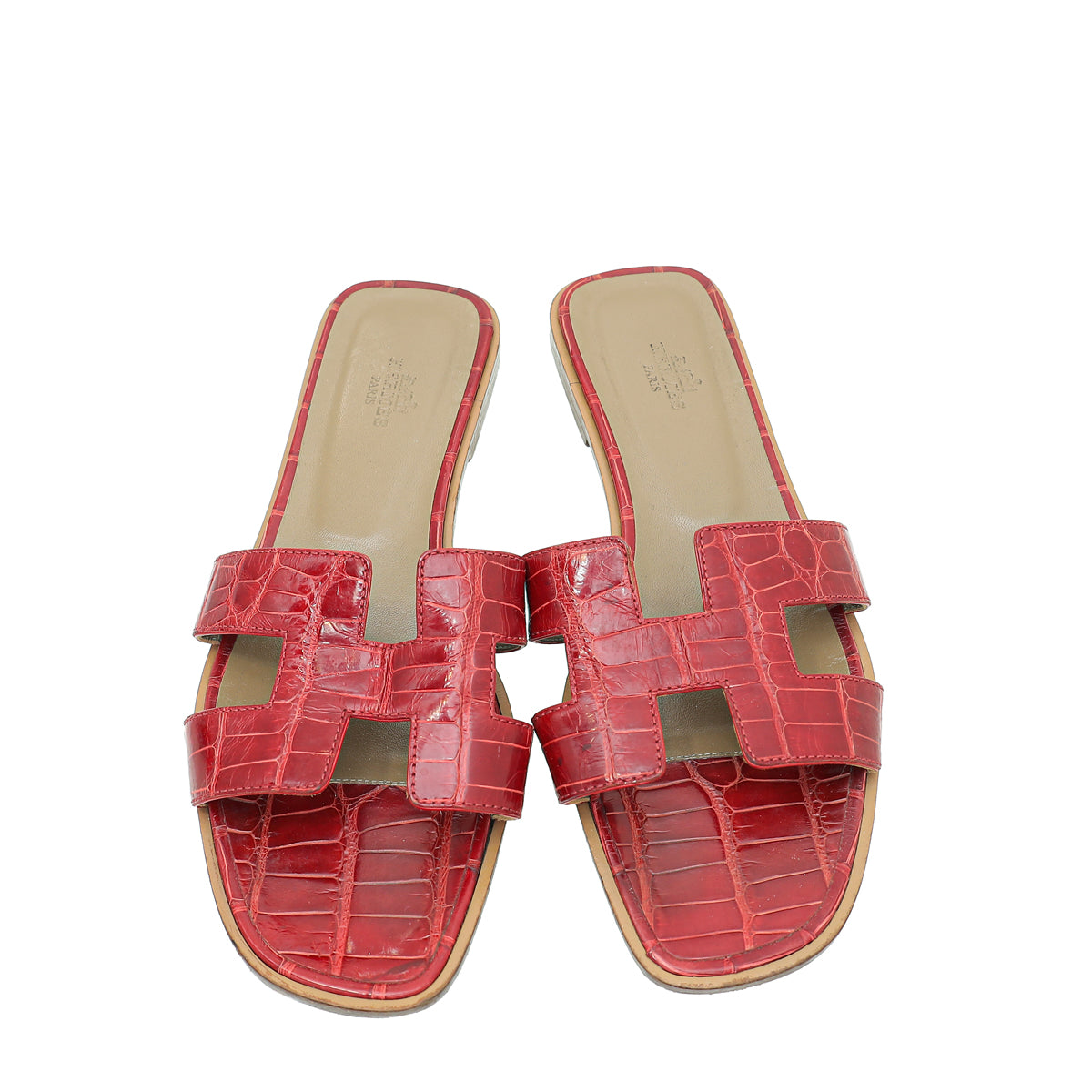 Hermes Rouge Shiny Alligator Oran Mississippiensis Sandal 39
