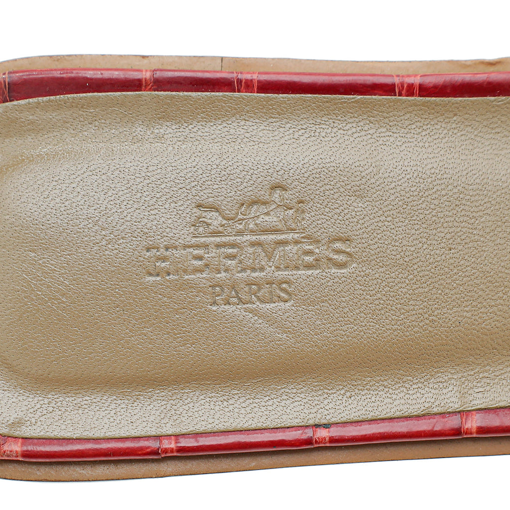 Hermes Rouge Shiny Alligator Oran Mississippiensis Sandal 39