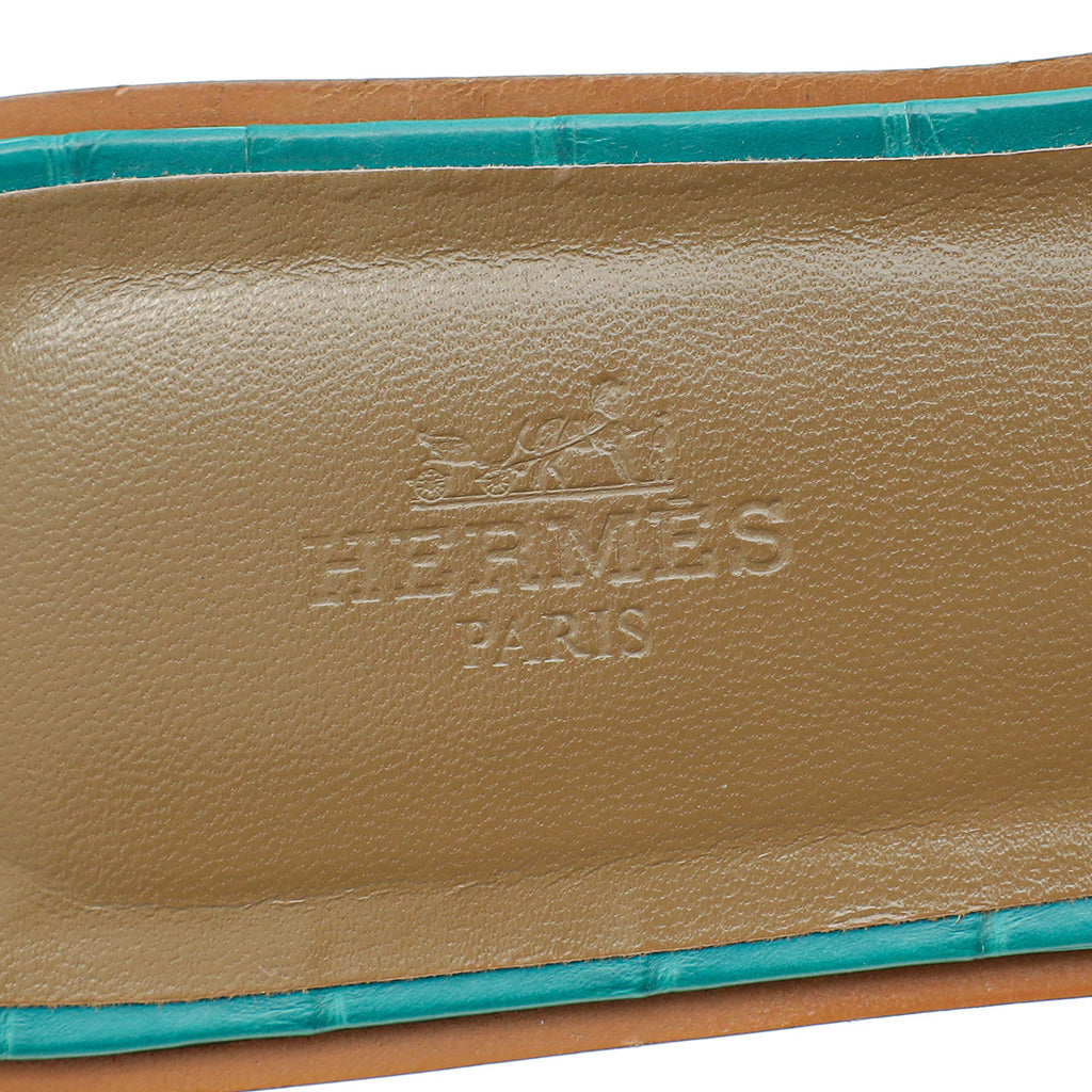 Hermes Vert Jade Alligator Oran Sandals 39