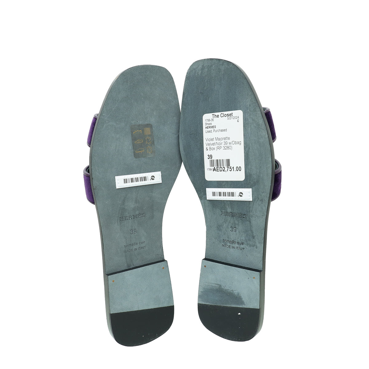 Hermes Bicolor Velvet Oran Sandal 39