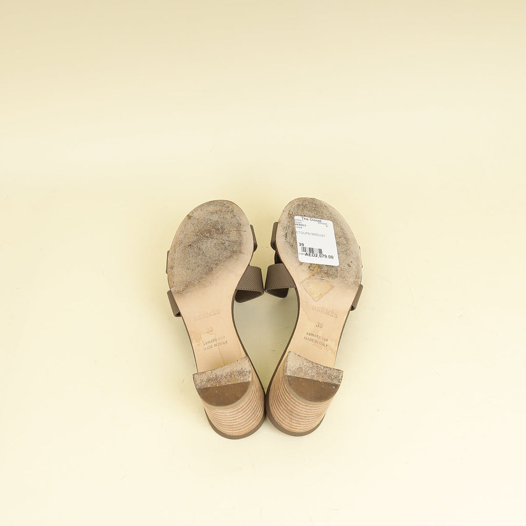 Hermes Etoupe Oasis Sandals 39