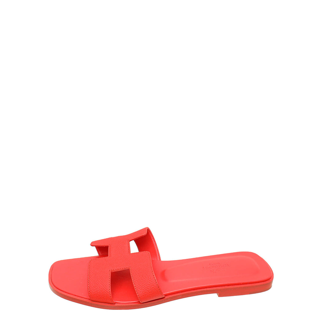 Hermes Rouge Grenadine Oran Sandals 39