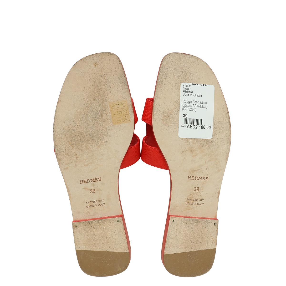 Hermes Rouge Grenadine Oran Sandals 39
