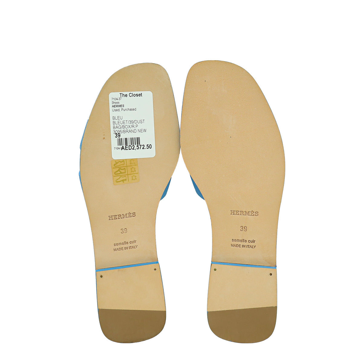 Hermes Bleu Bleuet Oran Sandal 39