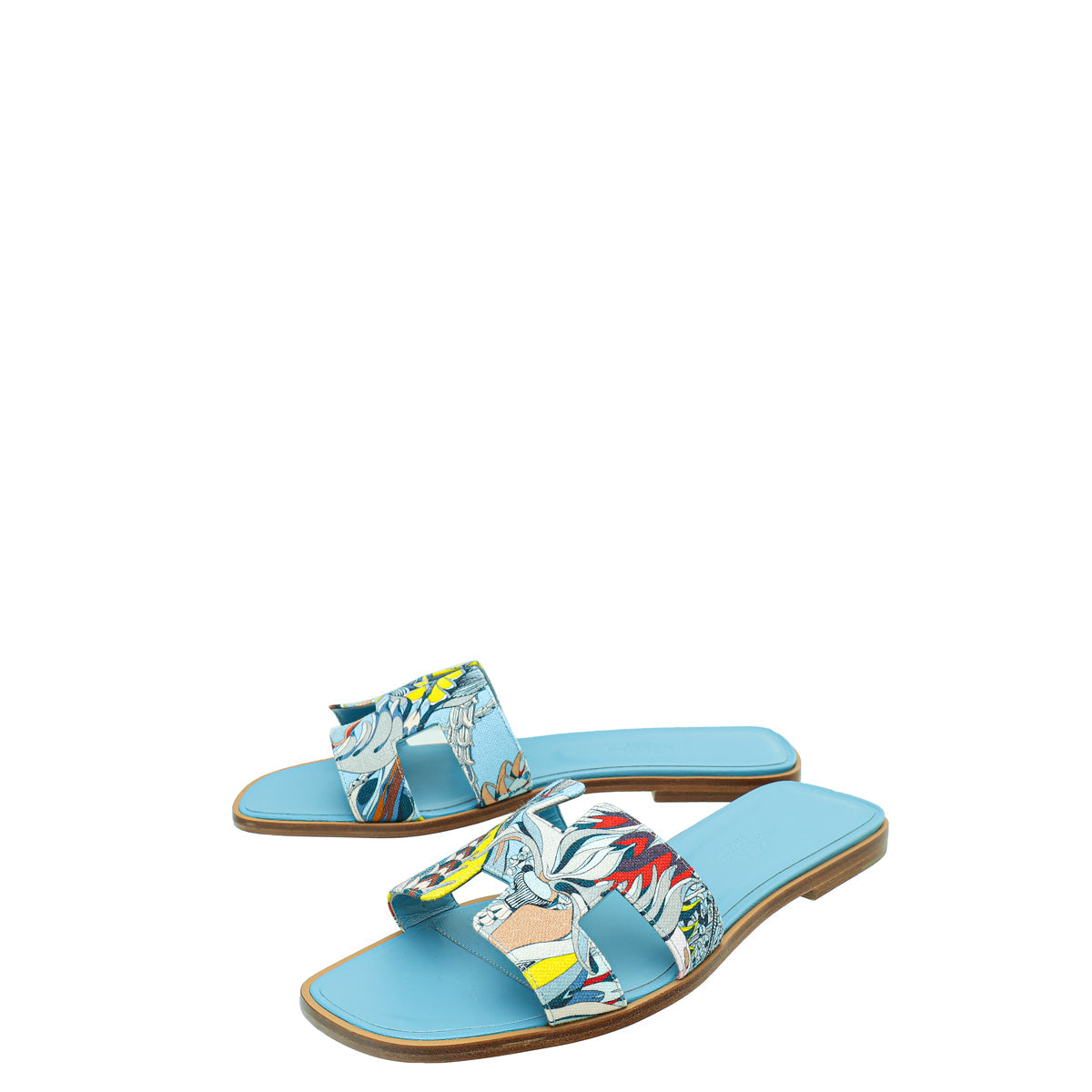 Hermes Bleu Dorse Fantaisie Botanique Oran Sandal 39