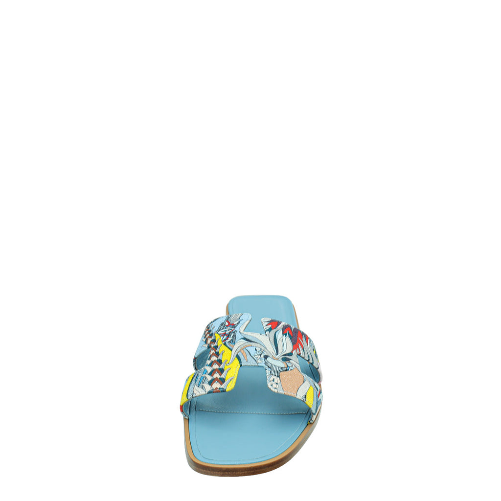 Hermes Bleu Dorse Fantaisie Botanique Oran Sandal 39