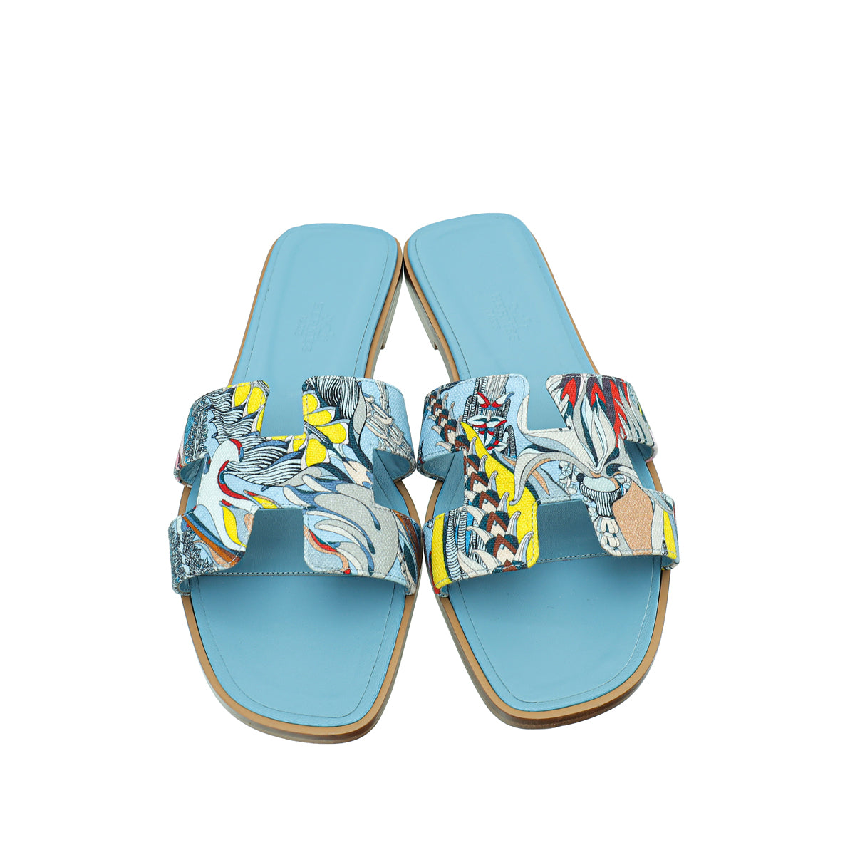 Hermes Bleu Dorse Fantaisie Botanique Oran Sandal 39