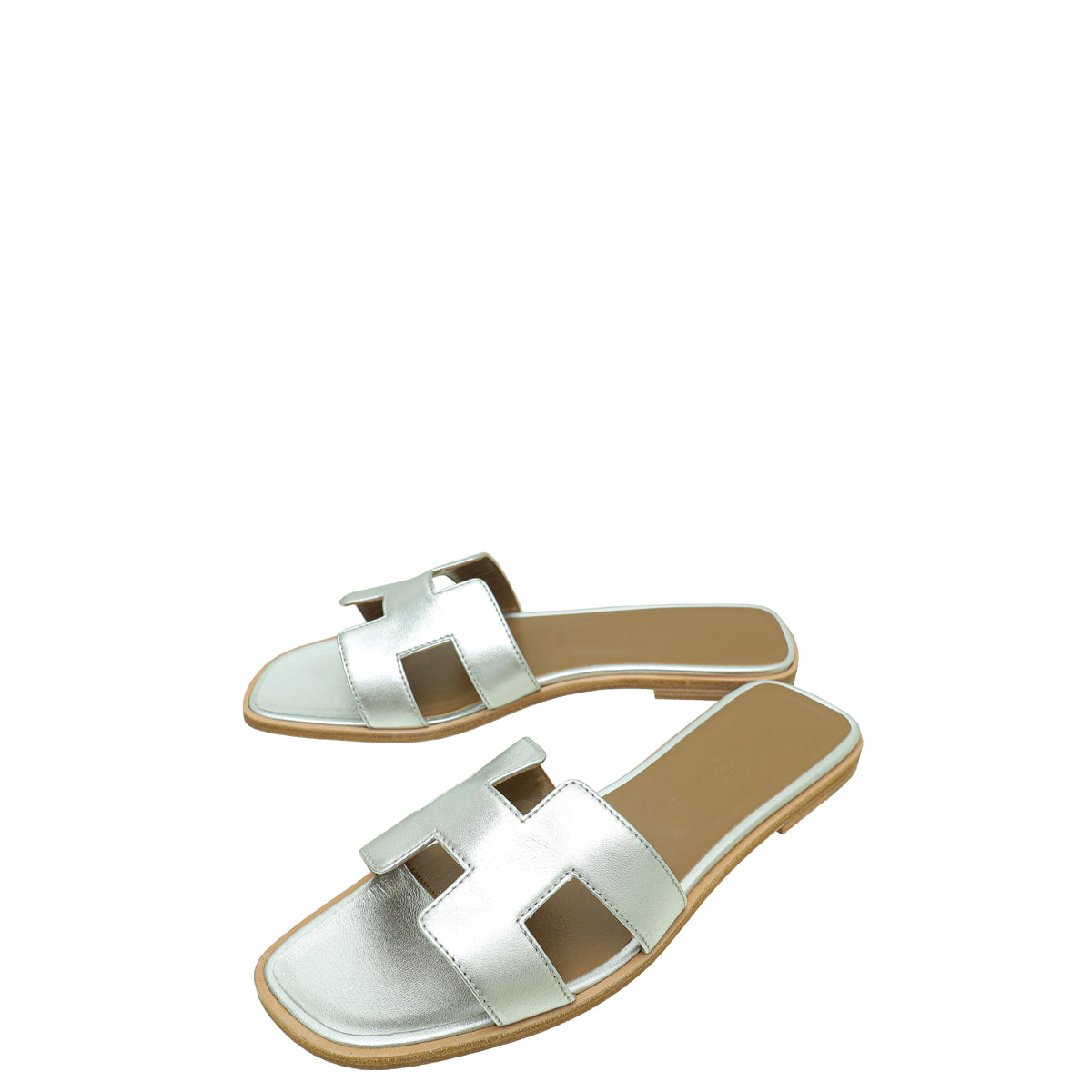 Hermes Gris Argenté Vieilli Metallic Nappa Oran Sandal 39