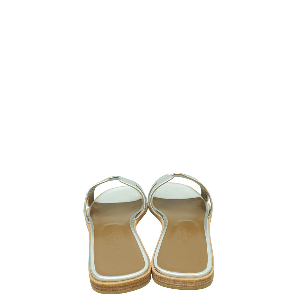 Hermes Gris Argenté Vieilli Metallic Nappa Oran Sandal 39