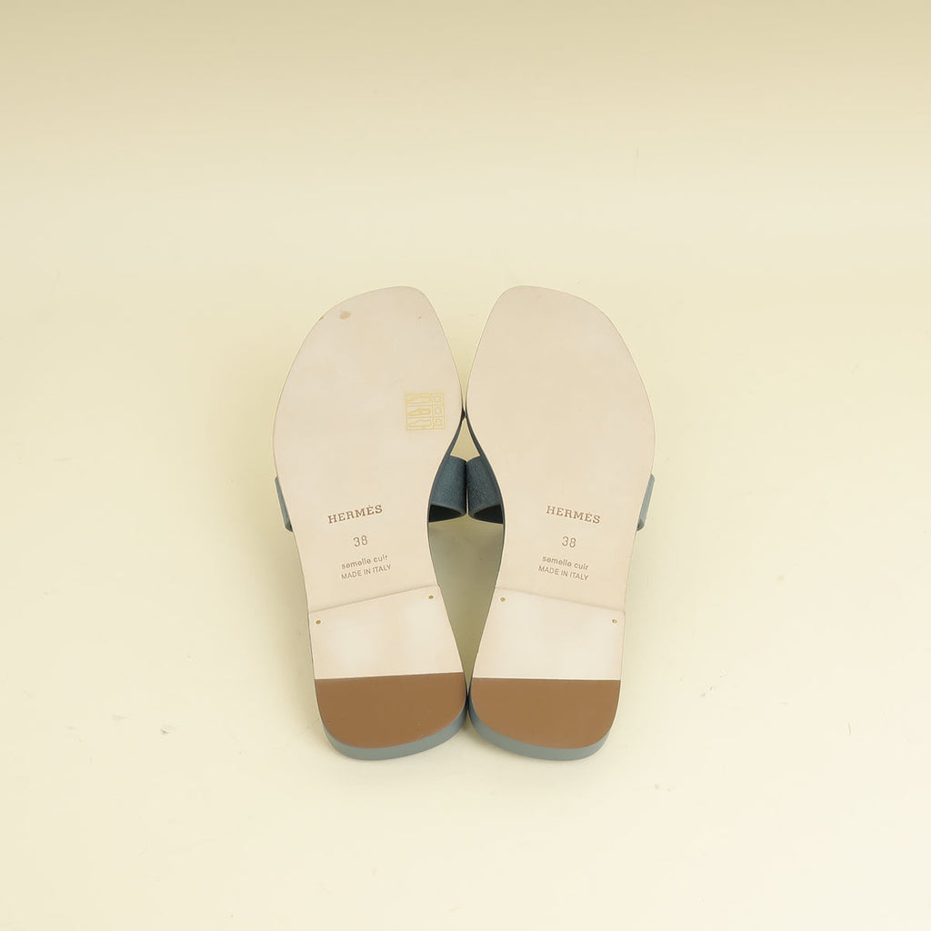 Hermes Gris Antarctique Suede Goatskin Oran Sandal 38