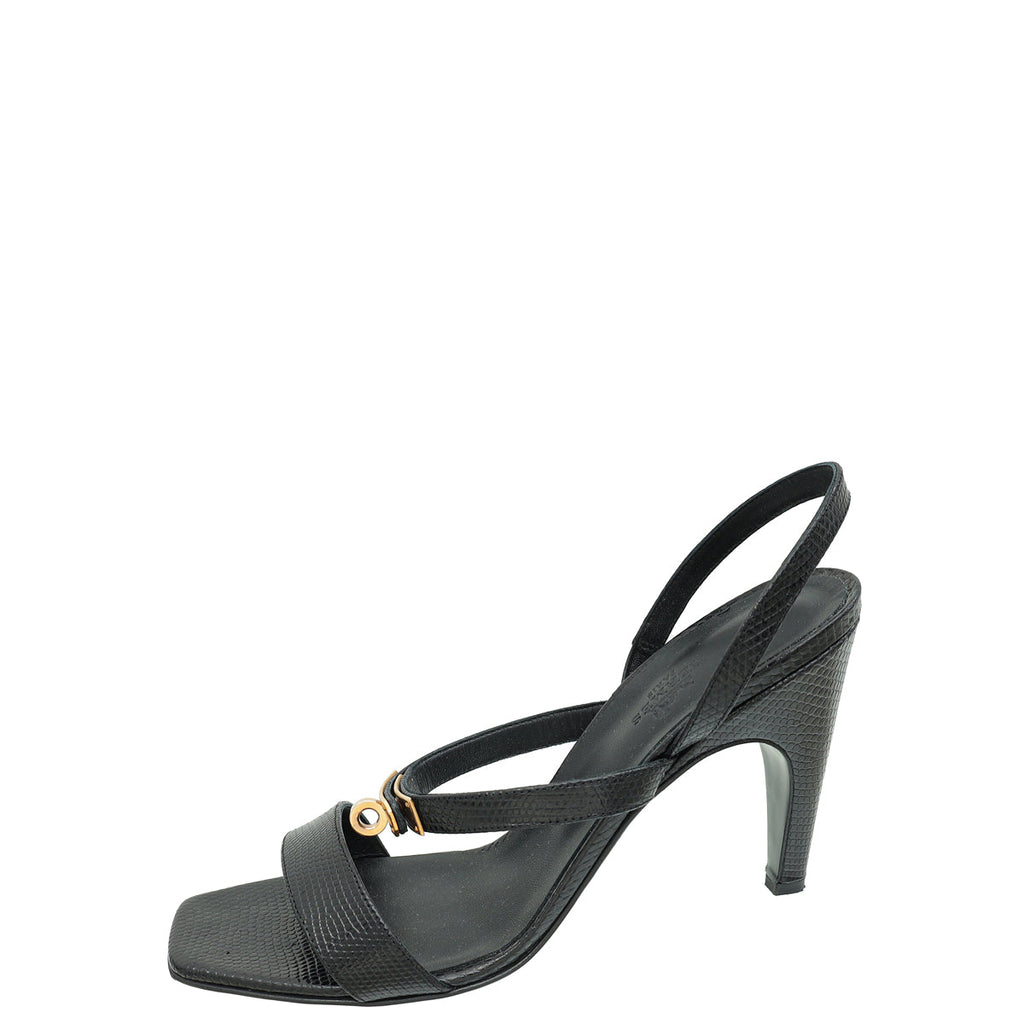 Hermes Noir Lizard Glamour 75 Sandal 40