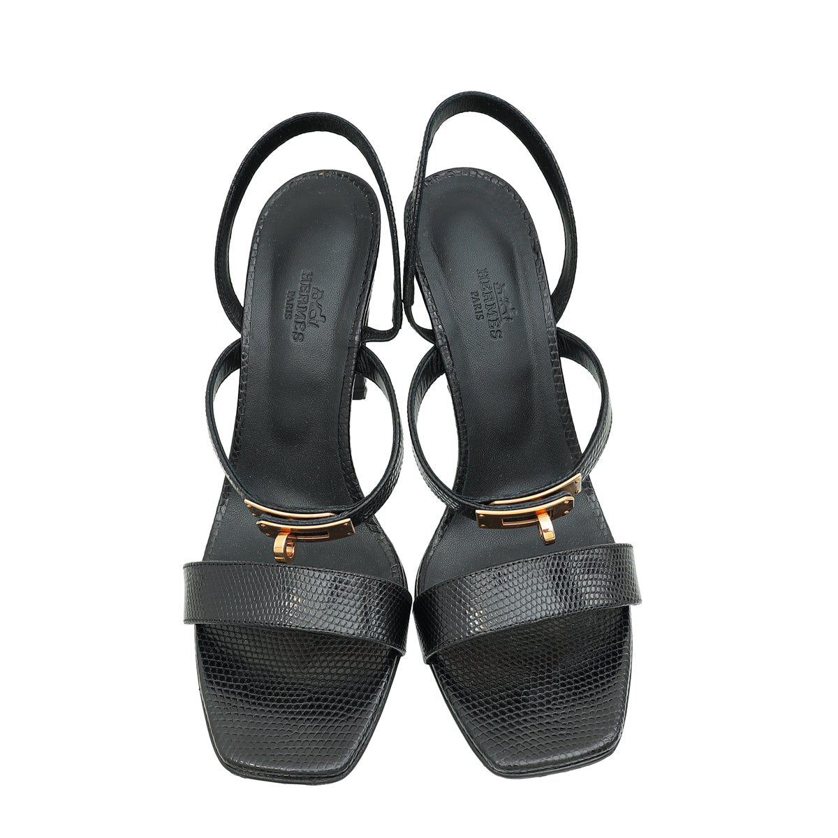 Hermes Noir Lizard Glamour 75 Sandal 40