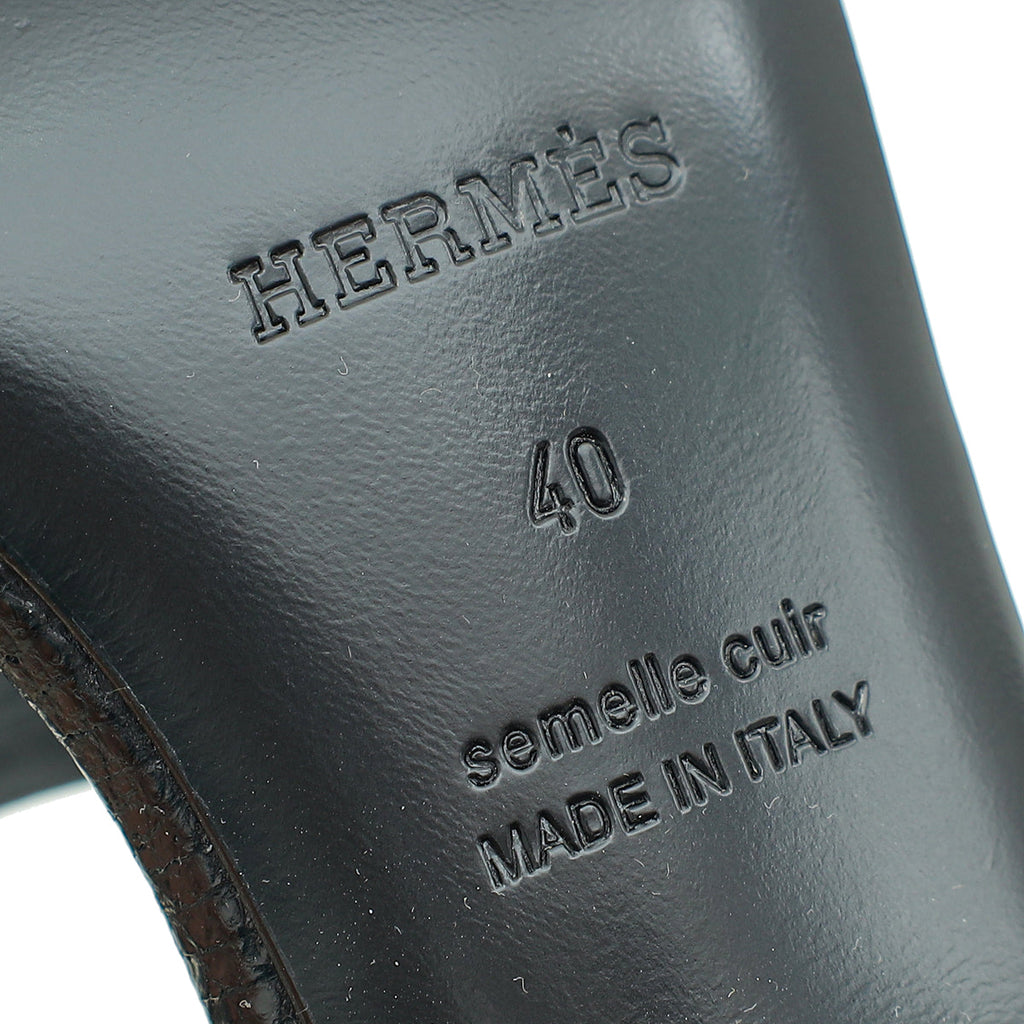 Hermes Noir Lizard Glamour 75 Sandal 40