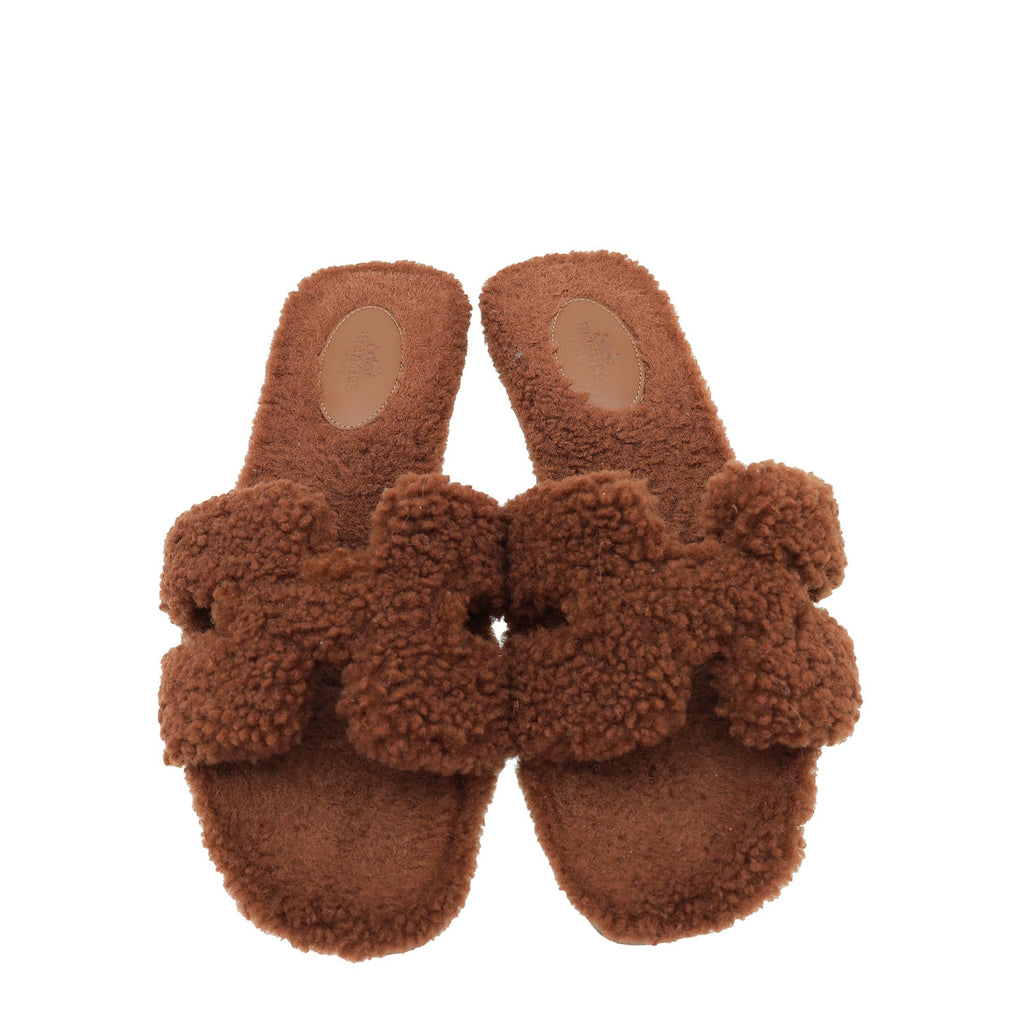 Hermes Cognac Oran Woolskin Sandal 40