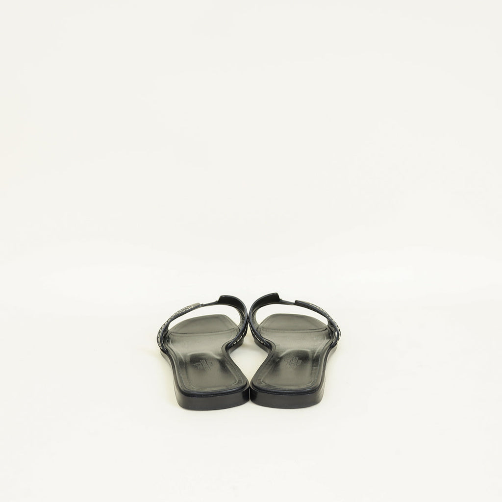 Hermes Noir Oran Stitched Detail Sandal 40