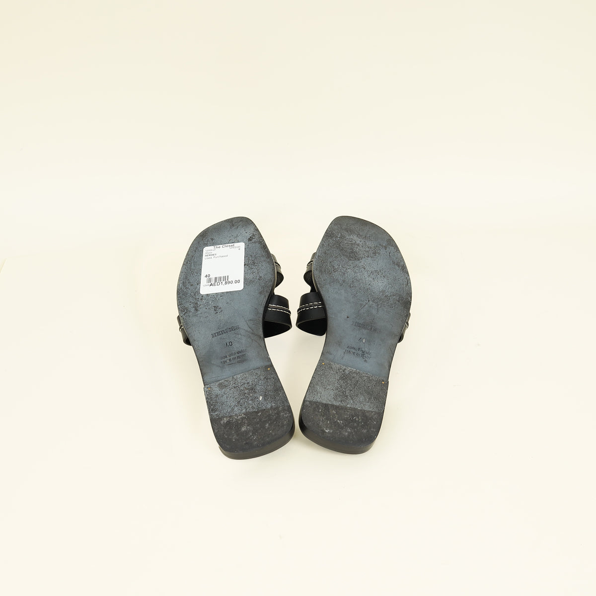 Hermes Noir Oran Stitched Detail Sandal 40