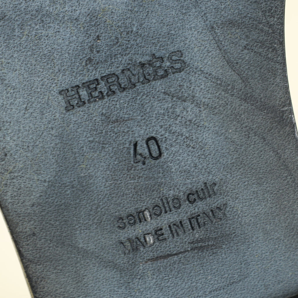 Hermes Noir Oran Stitched Detail Sandal 40