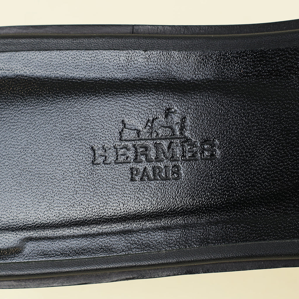 Hermes Noir Oran Stitched Detail Sandal 40