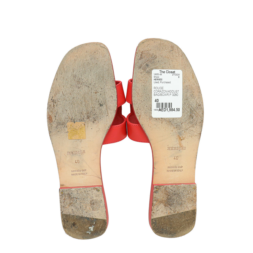 Hermes Rouge Corazon Oran Sandal 40