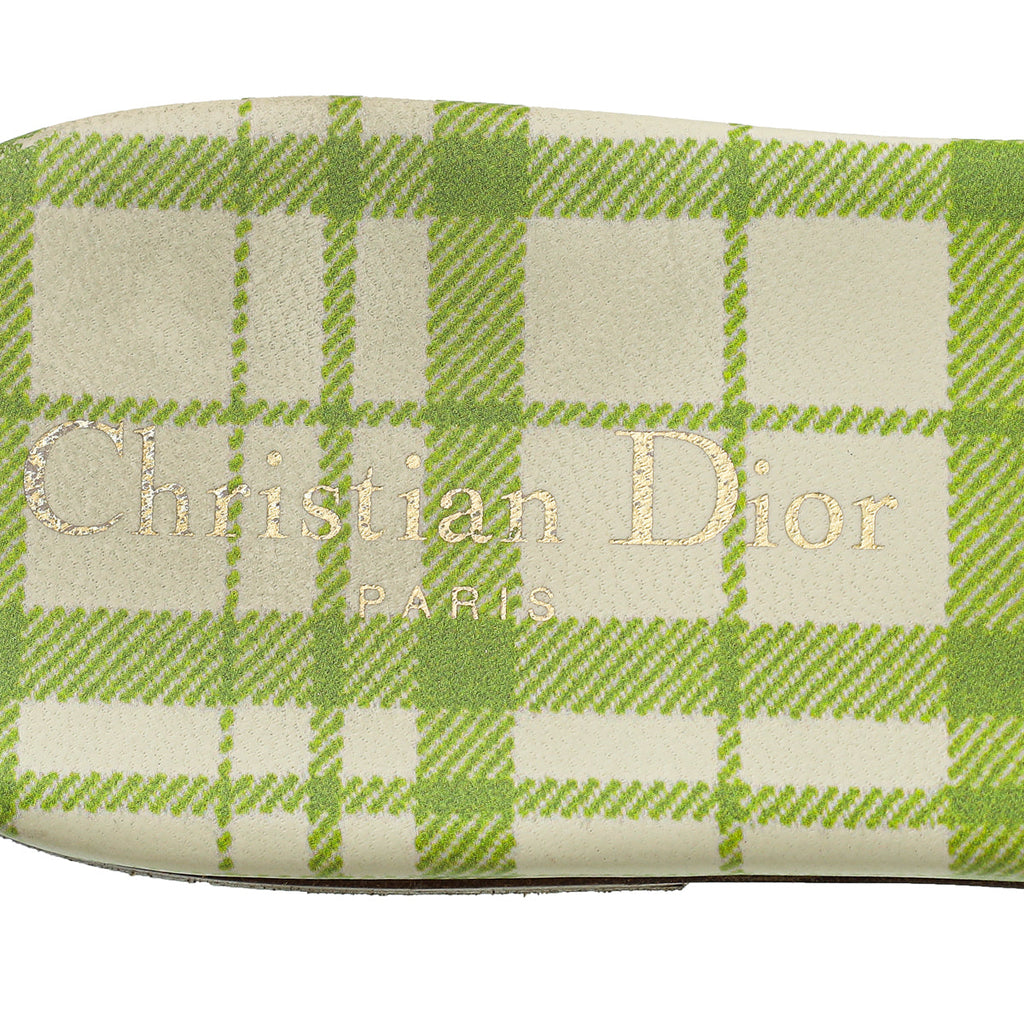 Christian Dior Lime Checkered Dway Embroidered Flat Sandal 40