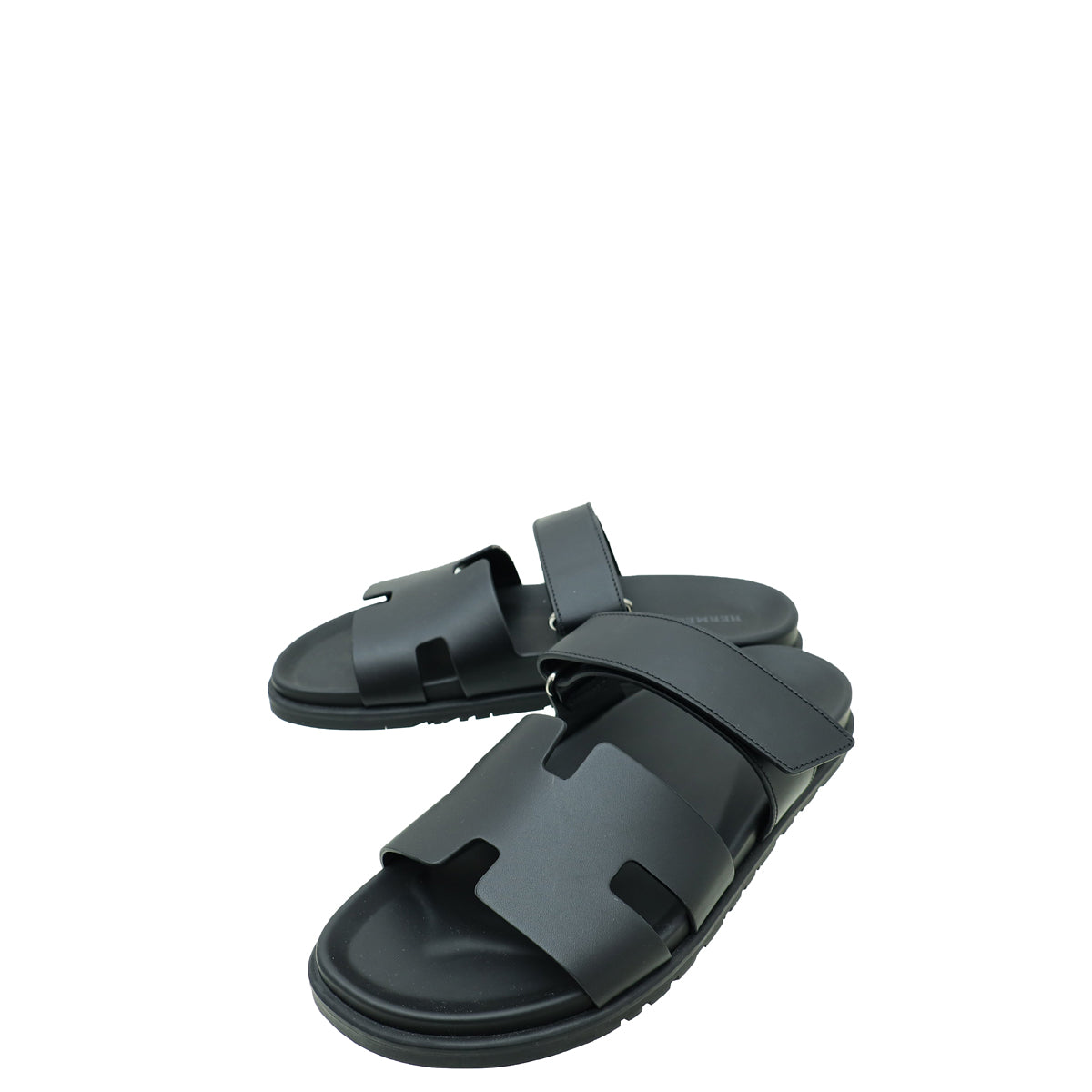 Hermes Noir Chypre Sandals 42