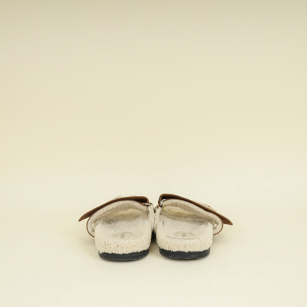 Hermes Naturel Suede Shearling Chypre Sandal 42