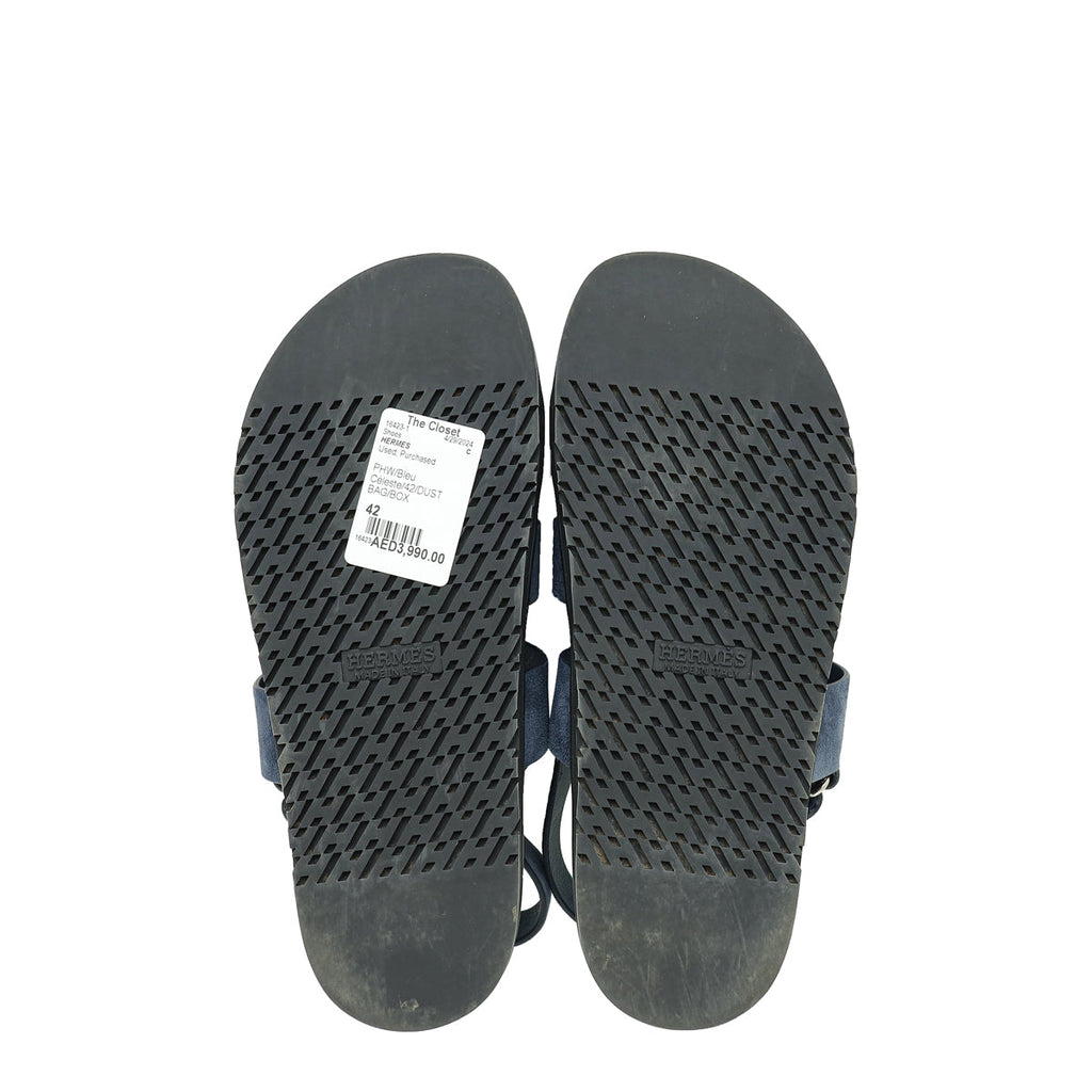 Hermes Bleu Céleste Suede Goatskin Genius Sandal 42