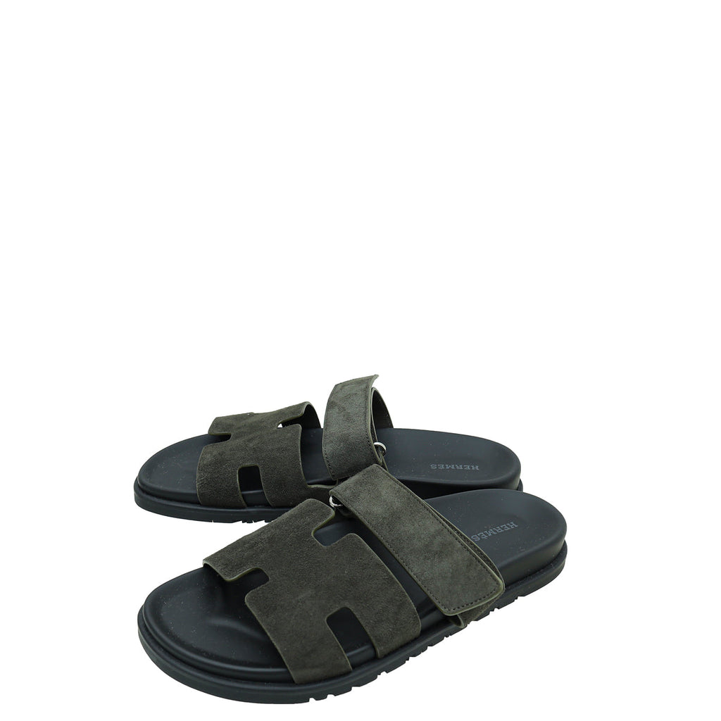 Hermes Vert Foret Suede Goatskin Chypre Sandal 42