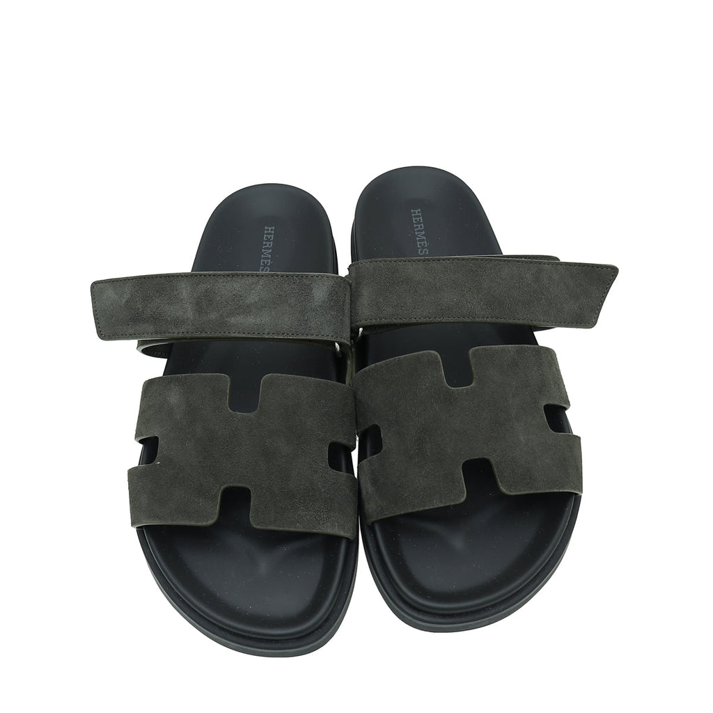 Hermes Vert Foret Suede Goatskin Chypre Sandal 42