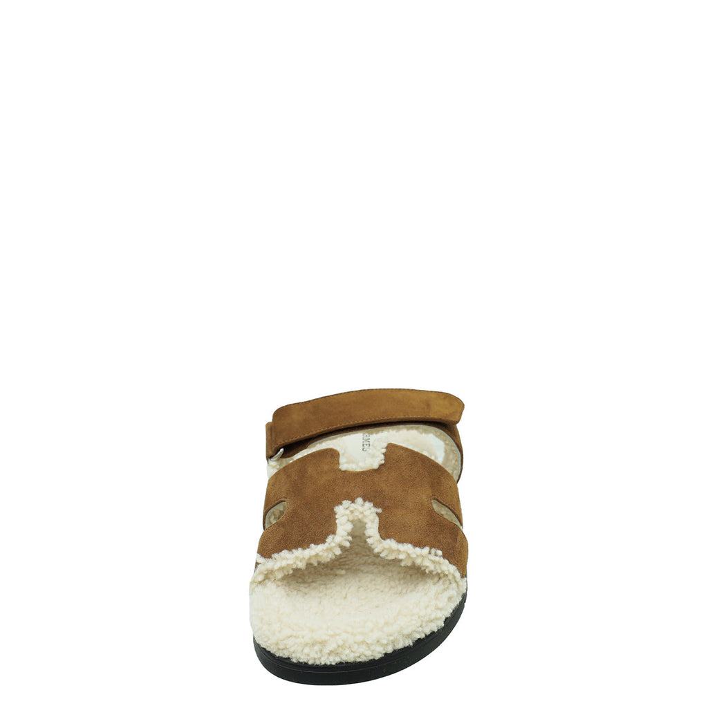 Hermes Bicolor Suede Wool Shearling Chypre Sandal 42