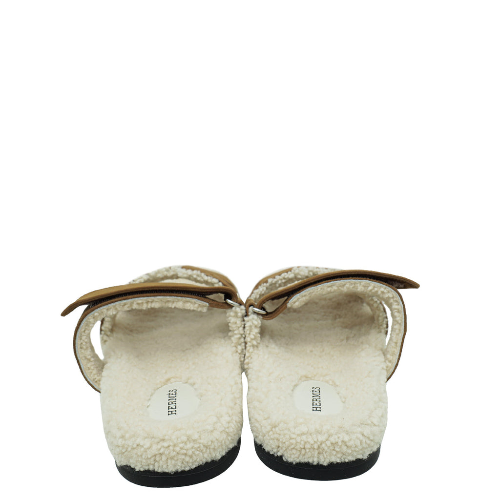 Hermes Bicolor Suede Wool Shearling Chypre Sandal 42