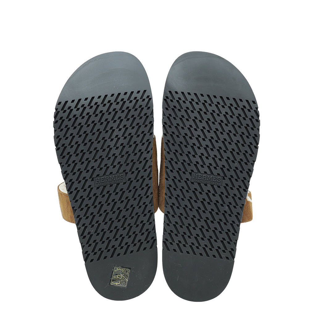 Hermes Bicolor Suede Wool Shearling Chypre Sandal 42