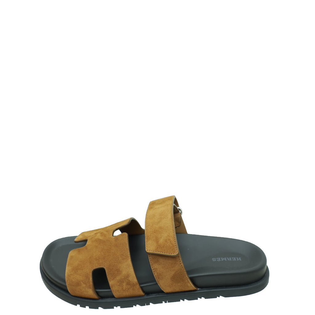 Hermes Brun Fume Suede Goatskin Chypre Sandal 42