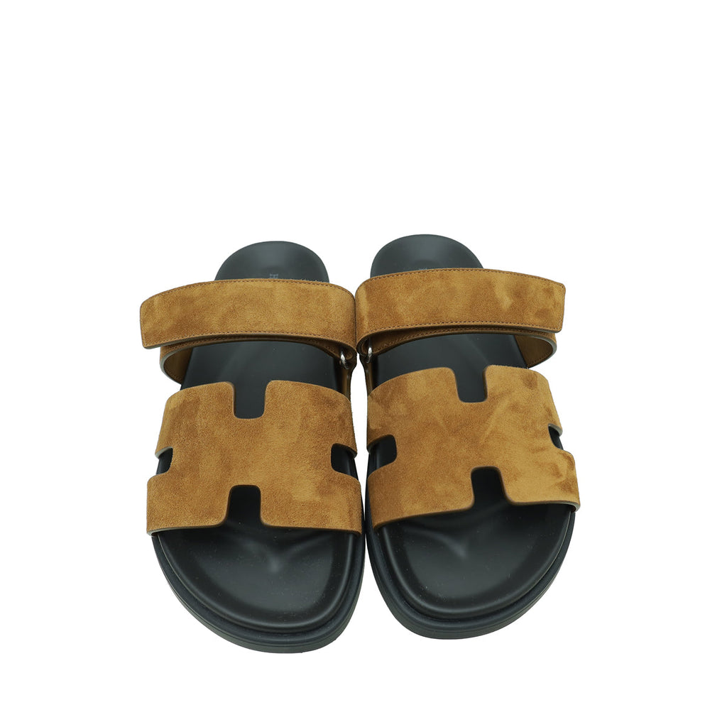 Hermes Brun Fume Suede Goatskin Chypre Sandal 42